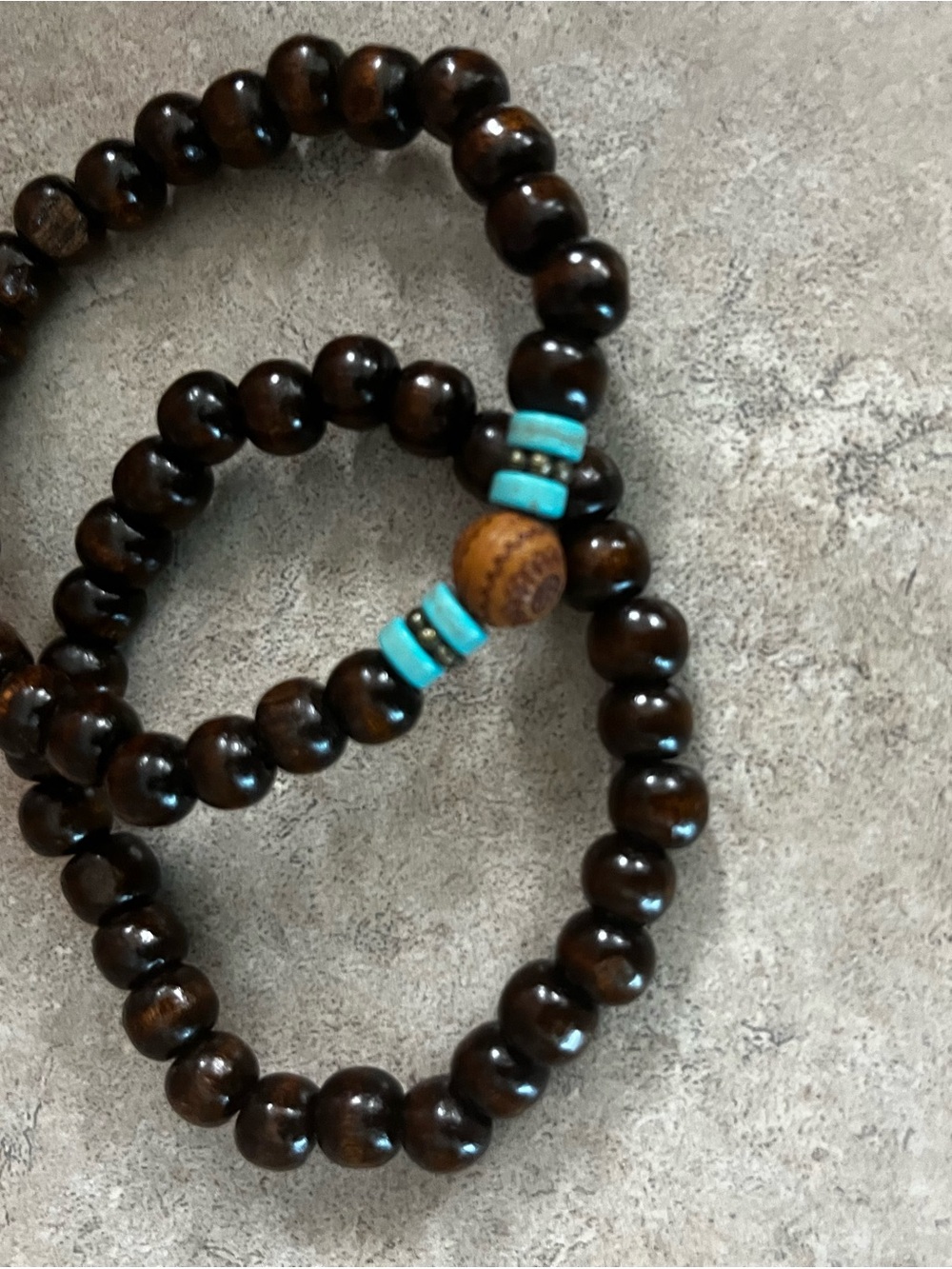 Turquoise Accent Dark Brown Beaded Bracelet Set - Women